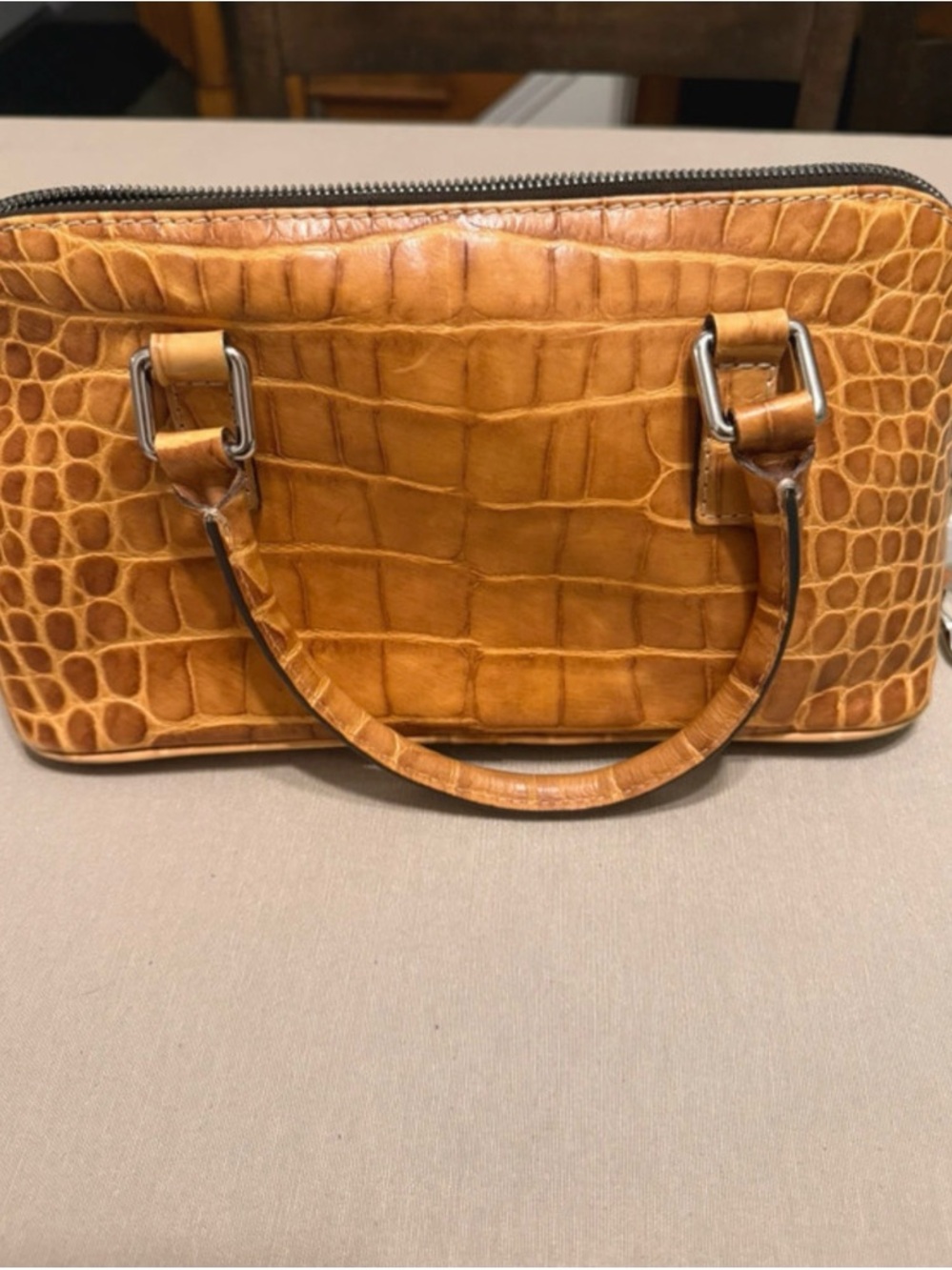 Dooney & Bourke Dillen Croco Leather Satchel Tan Top Handle Bag - Picture 3 of 3